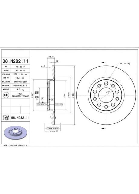 ДИСК тормозной задней JEEP CHEROKEE (KL) 11/13-08.N282.11 Brembo (366181727)