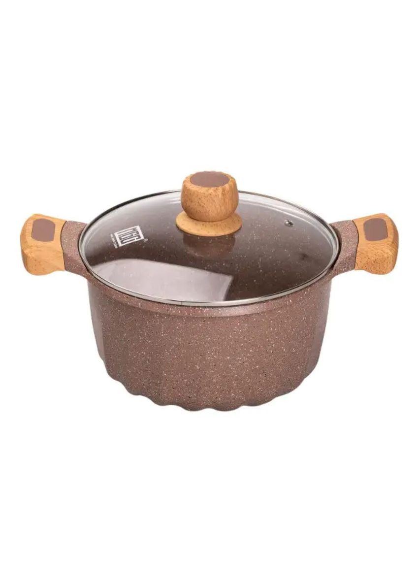 Набор посуды, 3 кастрюли, толстодонное алюминиевое дно с лопаткой и половником, кофейный HP-4-401CO MGC (368767281)