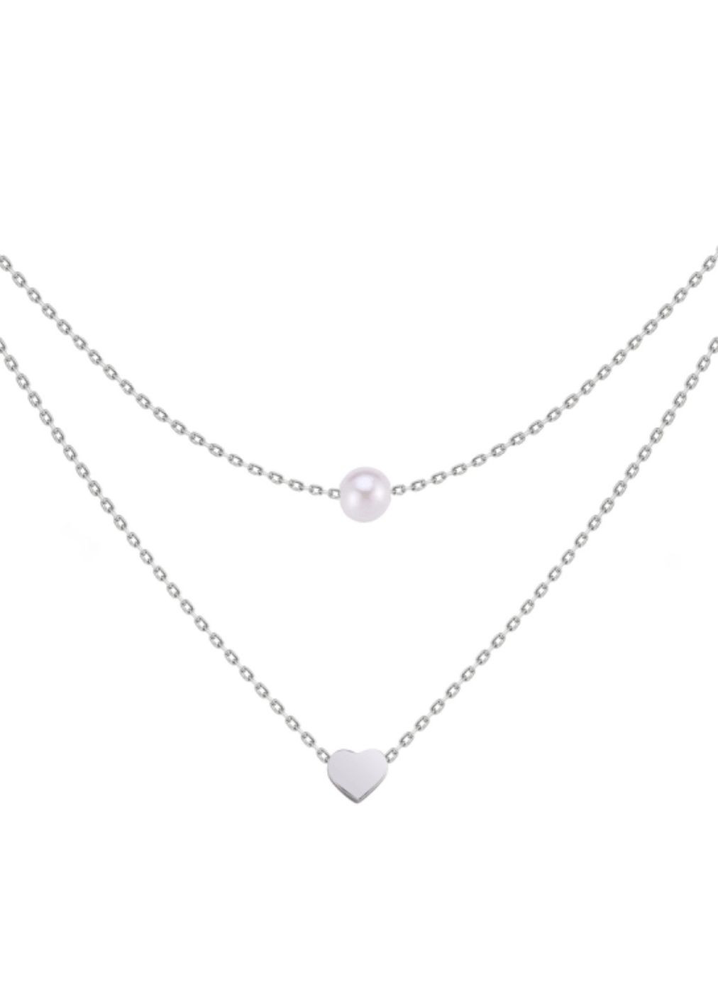 Срібне кольє Перлина та Серце розмір 40 см срібло 925 проби Родоване вс612р 2.45г Nobrand (363969375)