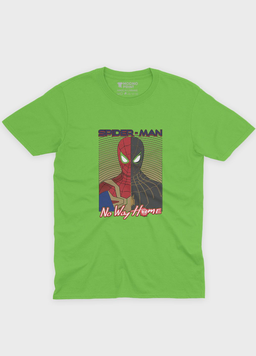 Салатова демісезонна футболка для хлопчика з принтом супергероя - людина-павук (ts001-1-kiw-006-014-009-b) Modno