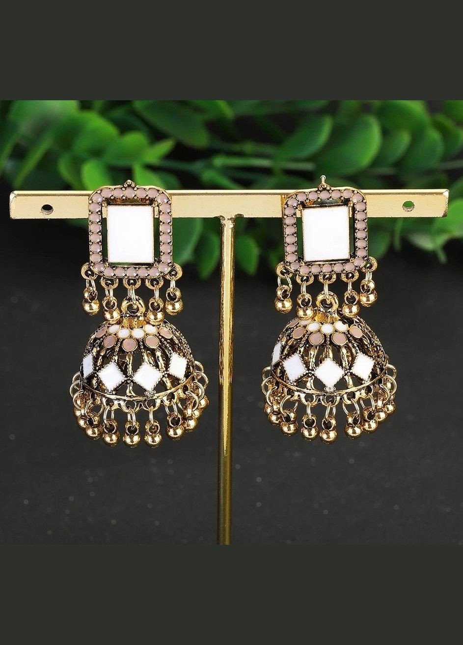 Индийский стиль - белые серьги джумки колокольчики с бусинами, 3607 Fashion Jewelry (336950269)