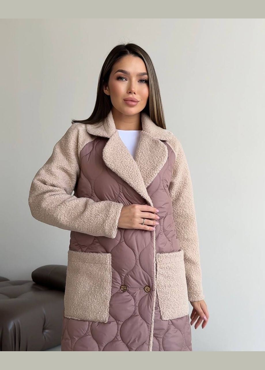 Бежева зимня подовжена бежева куртка з наповнювачем синтепон 250, рукави з тканини 'баранчик' – ніжна, стильна та тепла для холодних днів No Brand 5380-1