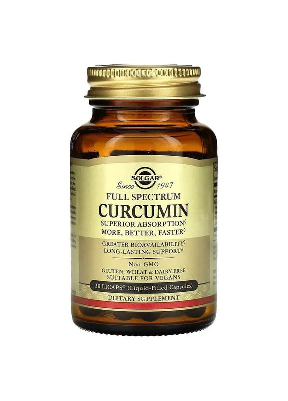 Куркумин экстракт (Full Spectrum Curcumin) 30 мягких капсул Solgar (361115137)