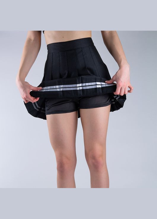 Спідниця шкільна плісирована коротка з шортиками зі смужками знизу чорна 6555 104-128 (XS) No Brand (351476371)