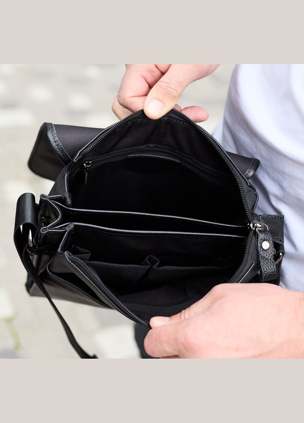 Сумка месенджер шкіряна барсетка для чоловіка чорна 35775 Tiding Bag (359380749)