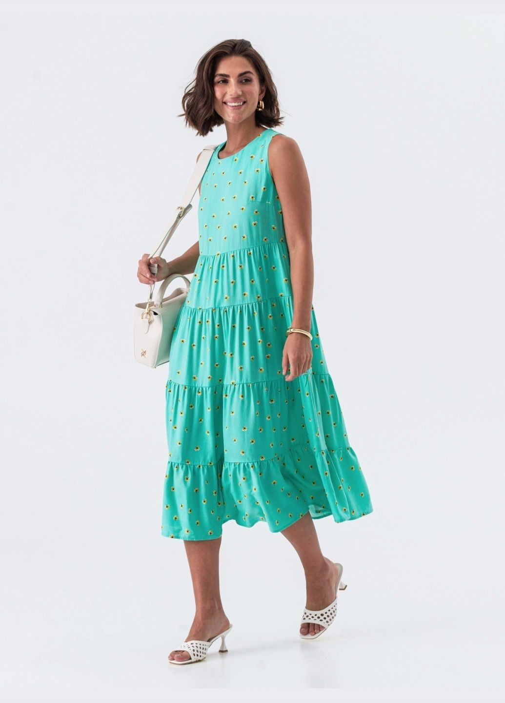 Бірюзова кежуал бірюзова сукня-міді в клітинку Dressa з квітковим принтом