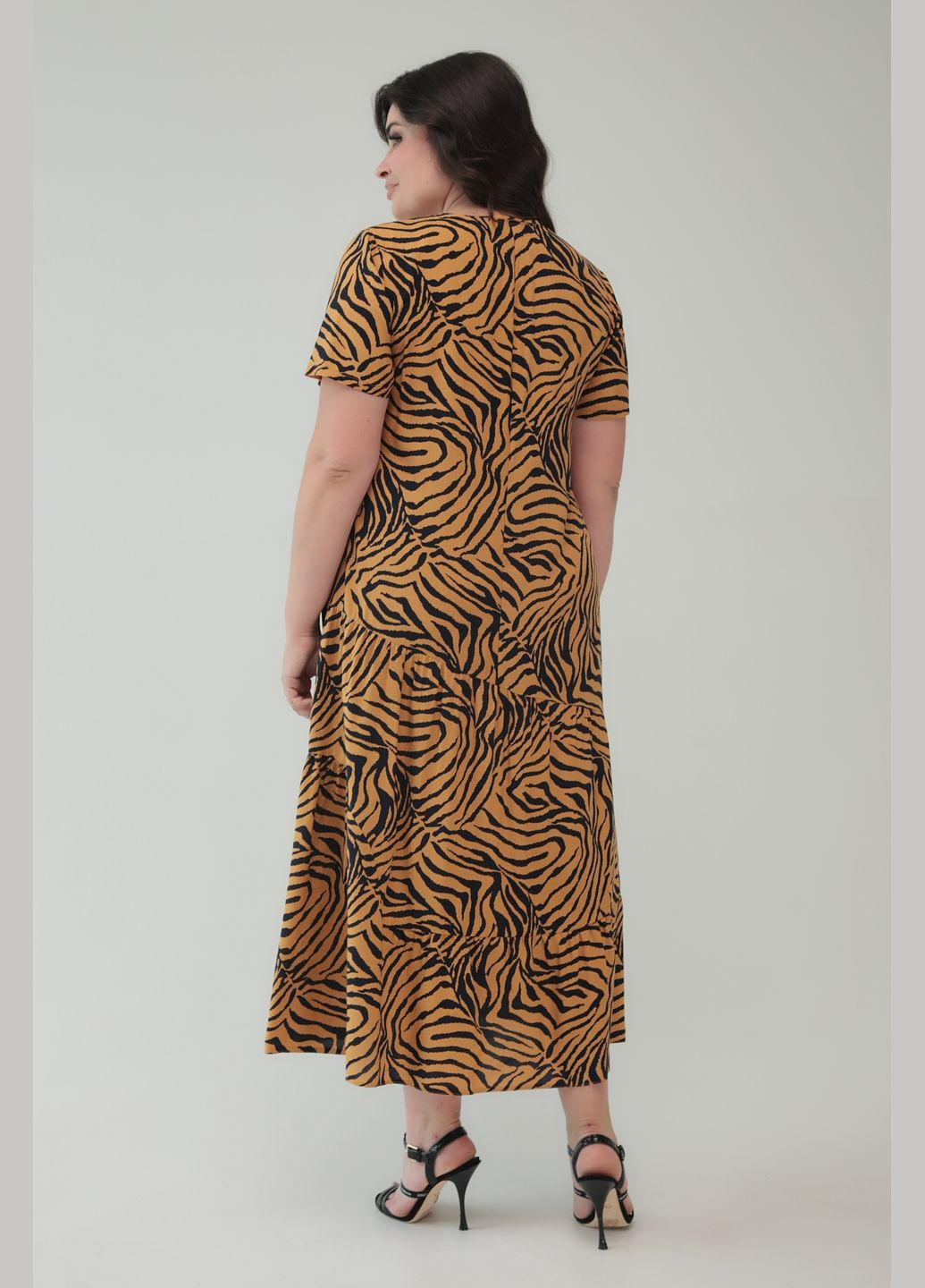 Гірчична повсякденний літня сукня напівприталеного силуету зі штапеля all posa (ap101566p) A'll Posa