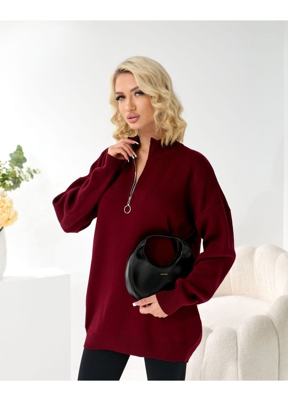 Бордовий жіночий подовжений светр з блискавкою Osoblyva
