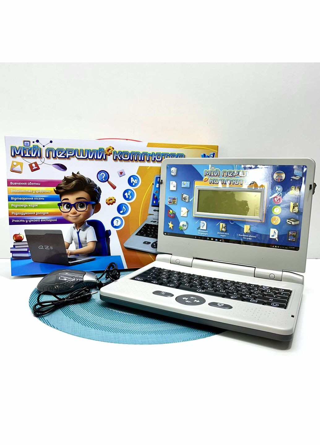 Ноутбук дитячий інтерактивний режими вивчення цифр алфавіту укр та англ мова Сірий (88777) WToys (318070130)