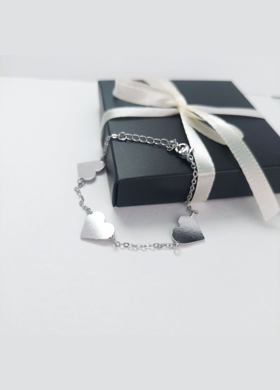 Браслет цепочка женский с сердечками посеребренный DeKolie (294202676)