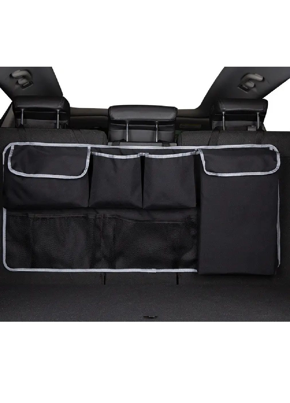Органайзер на задню спинку сидіння в багажник машини автомобіля з сітчастою кишенею 100х45 см (479322-Prob) Чорний із сірим Unbranded (317202612)