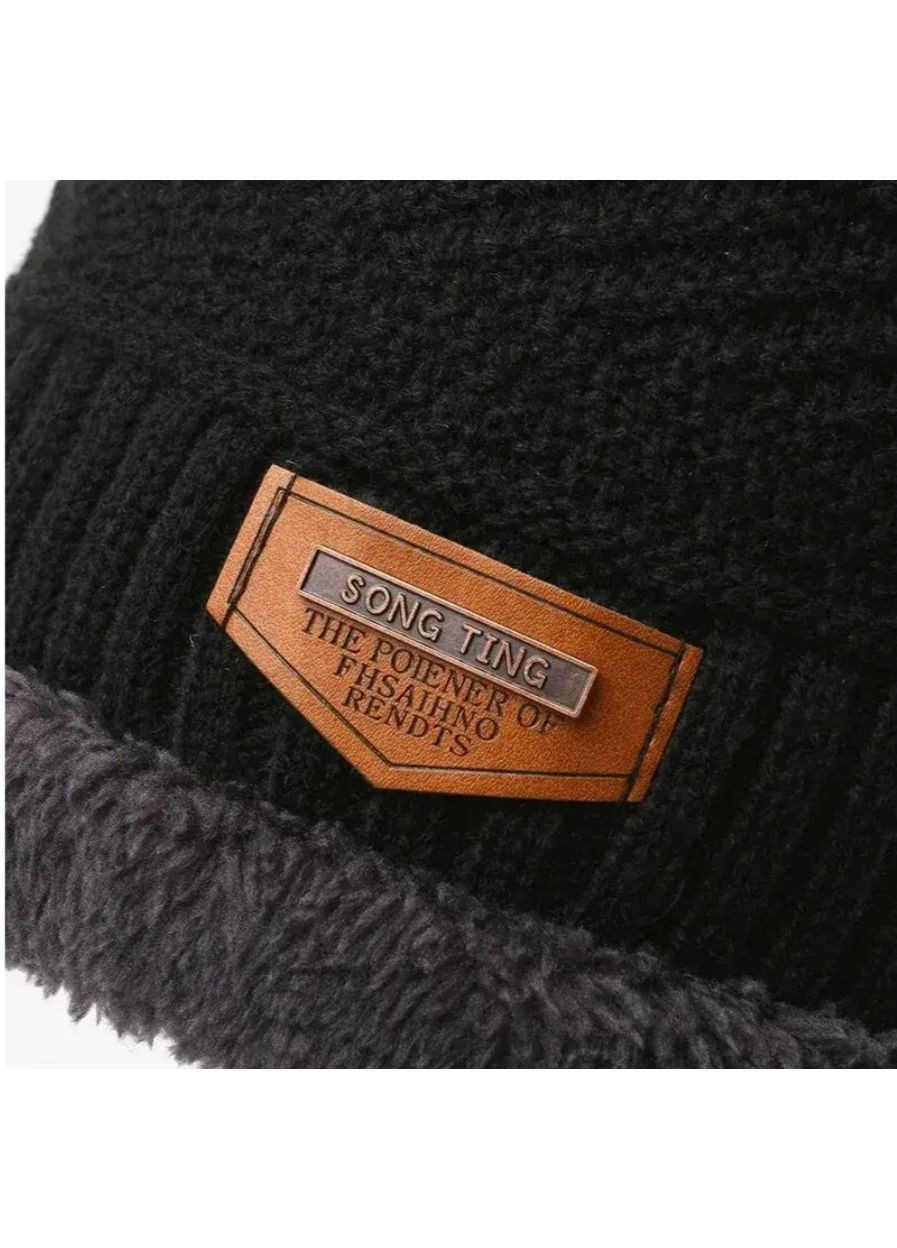 Мужской зимний комплект 3в1 One Size: шапка + снуд (бафф) + тёплые сенсорные перчатки чёрные No Brand (362961966)