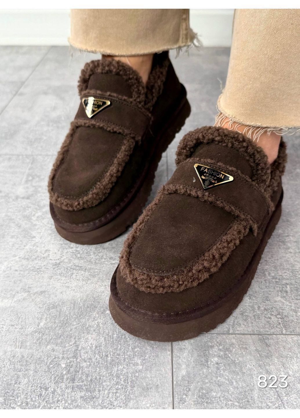 No Brand Стильные женские лоферы лоферы темно-коричневый з натуральная замша, — зима (366036607)