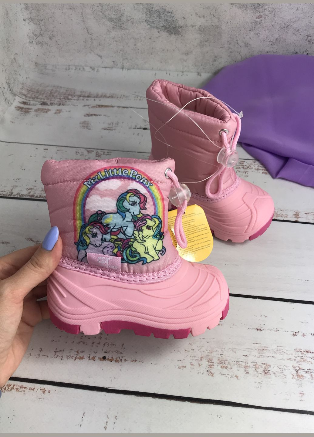 Розовые сапоги детские детские для девочки розовый (430) Clibee на завязках