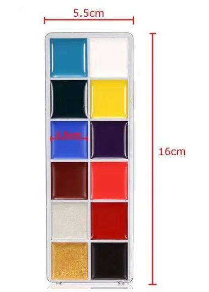 Фарби для обличчя та тіла на Хелловін, 12 кольорів, нетоксичні No Brand (365250567)