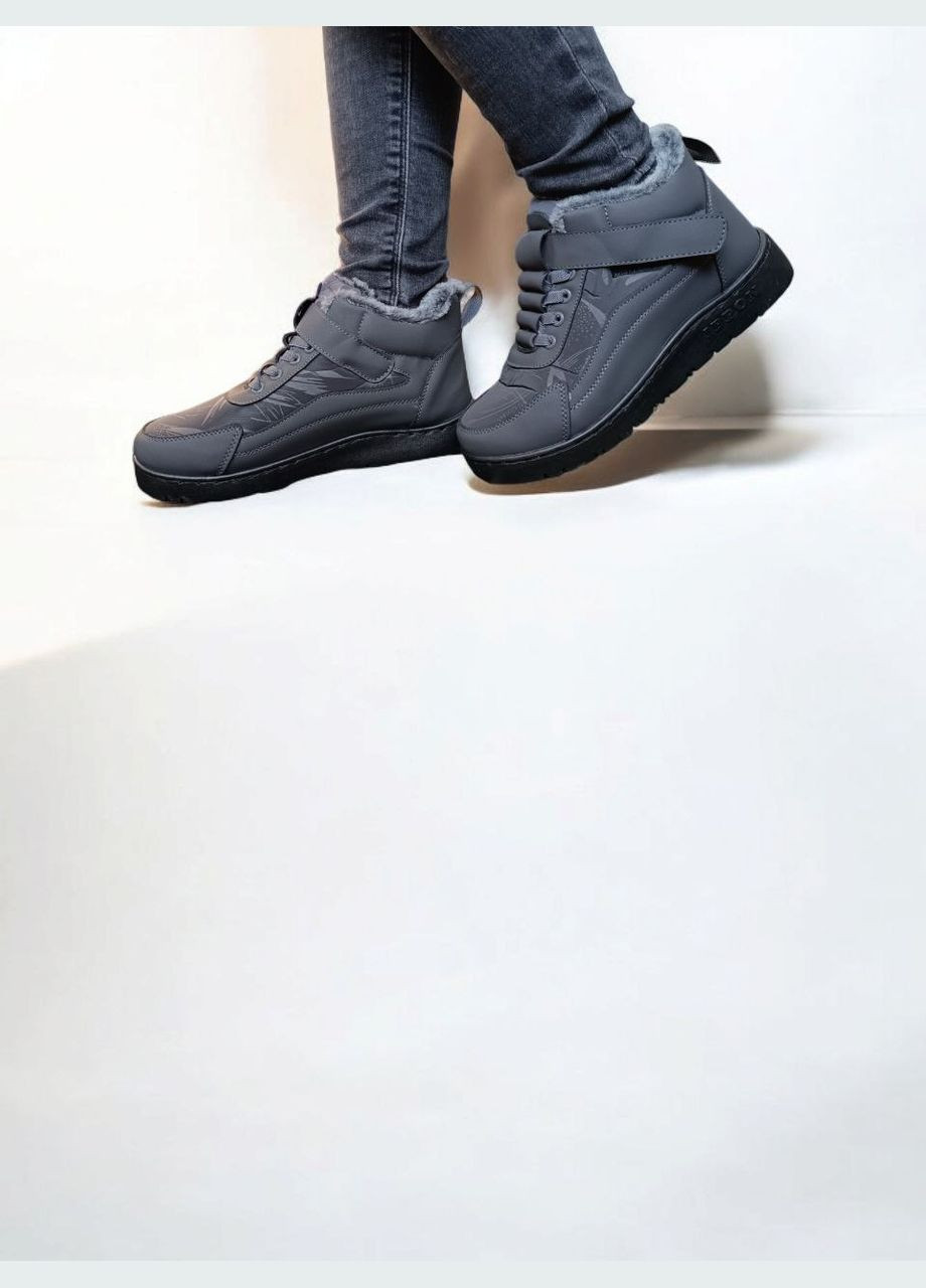 Черевики жіночі еко-шкіра/плащівка на хутрі сірі Ippon (311601117)