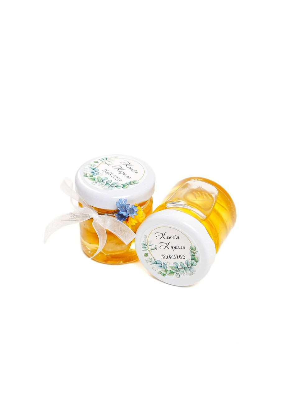 Бонбоньєрка весільна у патріотичному стилі з жовто-блакитними сухоцвітом 50 г травневий мед. Царство Меду (330027646)