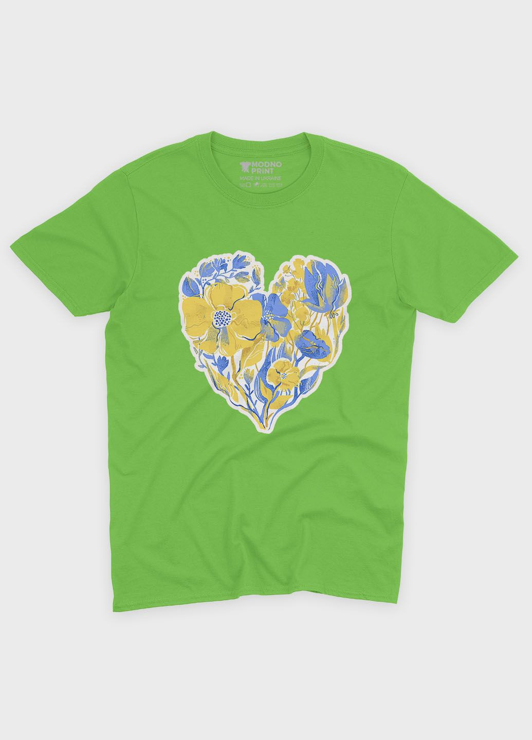 Салатова літня жіноча футболка з патріотичним принтом серце (ts001-4-kiw-005-1-103-f) Modno
