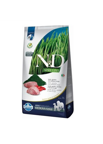 Фарміна сухий корм для собак N&D SPIRULINA LAMB ADULT MEDIUM & MAXI з ягнятком, спіруліною та ягодами годжі, 7 кг Farmina (334058407)