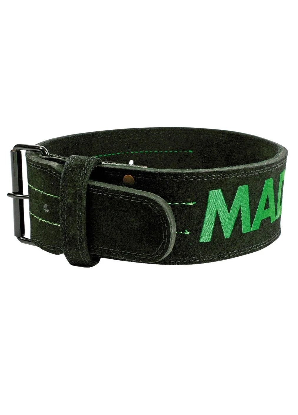 Пояс для тяжелой атлетики MadMax MFB-301 Suede Single Prong кожаный Black/Green Mad Max (394717712)