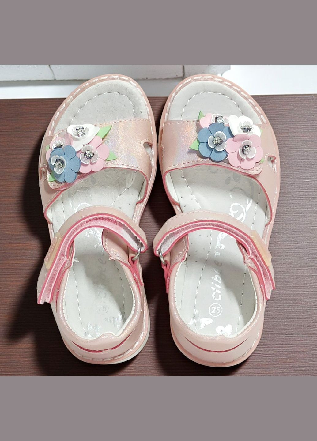 Розовые ортопедические босоножки открытые сандалии на липучках для девочки клиби Clibee с бисером, с камнями, с цветами