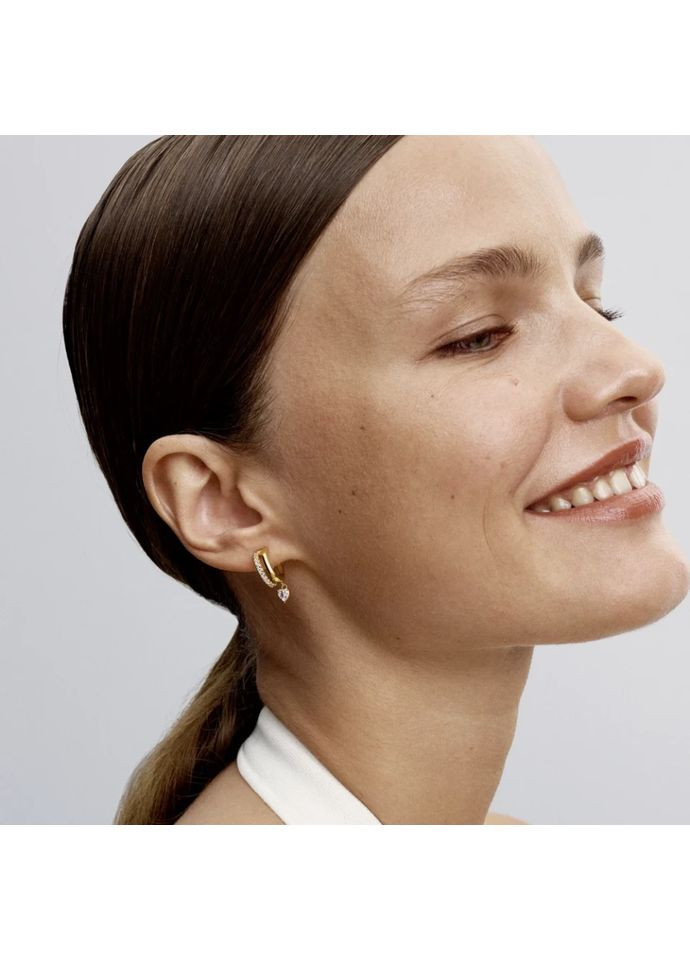 Серьги парикмахерские Пандора с подвесным сердцем в позолоте 263685C01 Kabluchka (355345888)