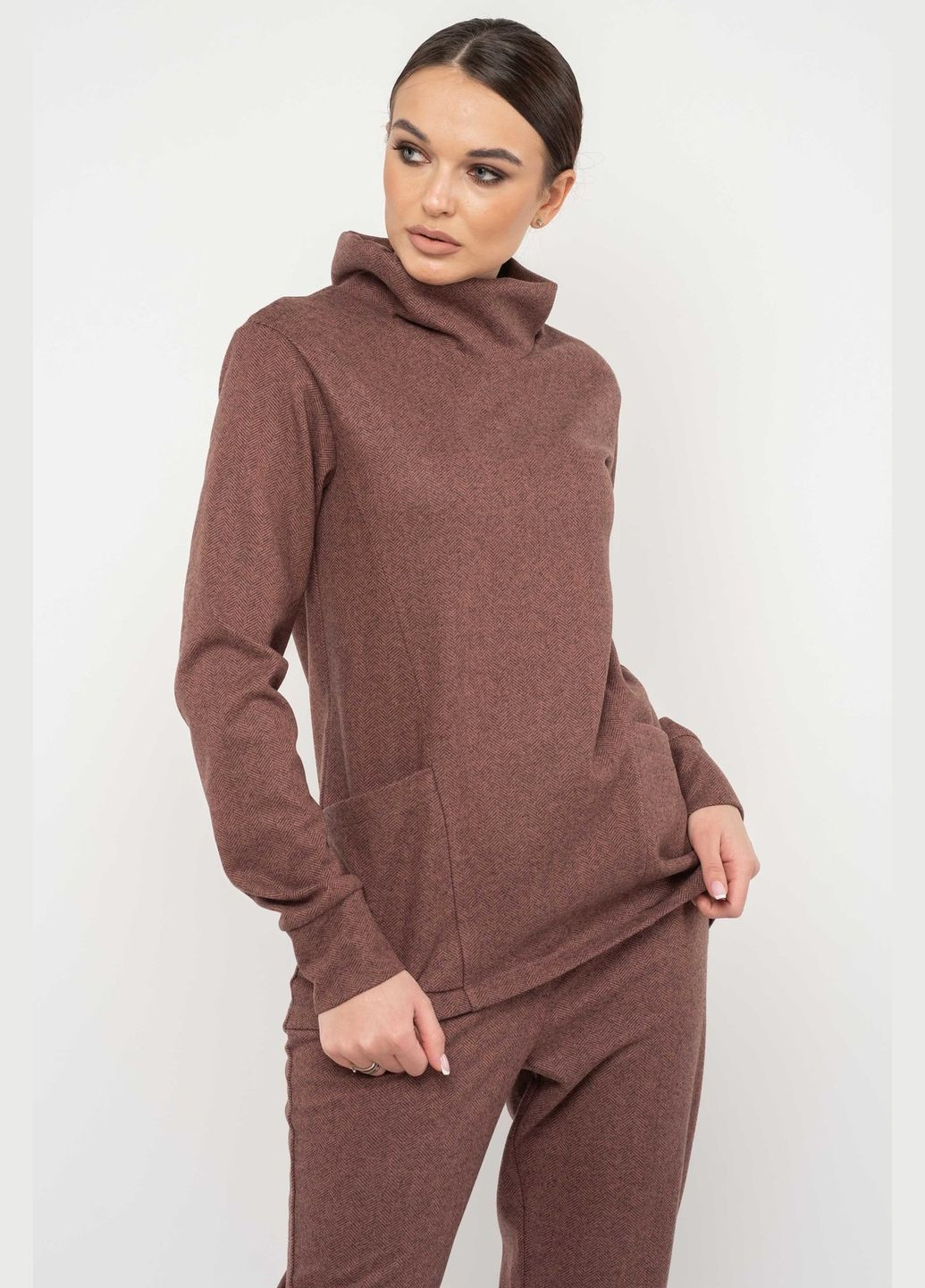 Темно-рожевий зимовий світшот із високою горловиною та кишенями з теплого трикотажу зима (св 0719) RiMari