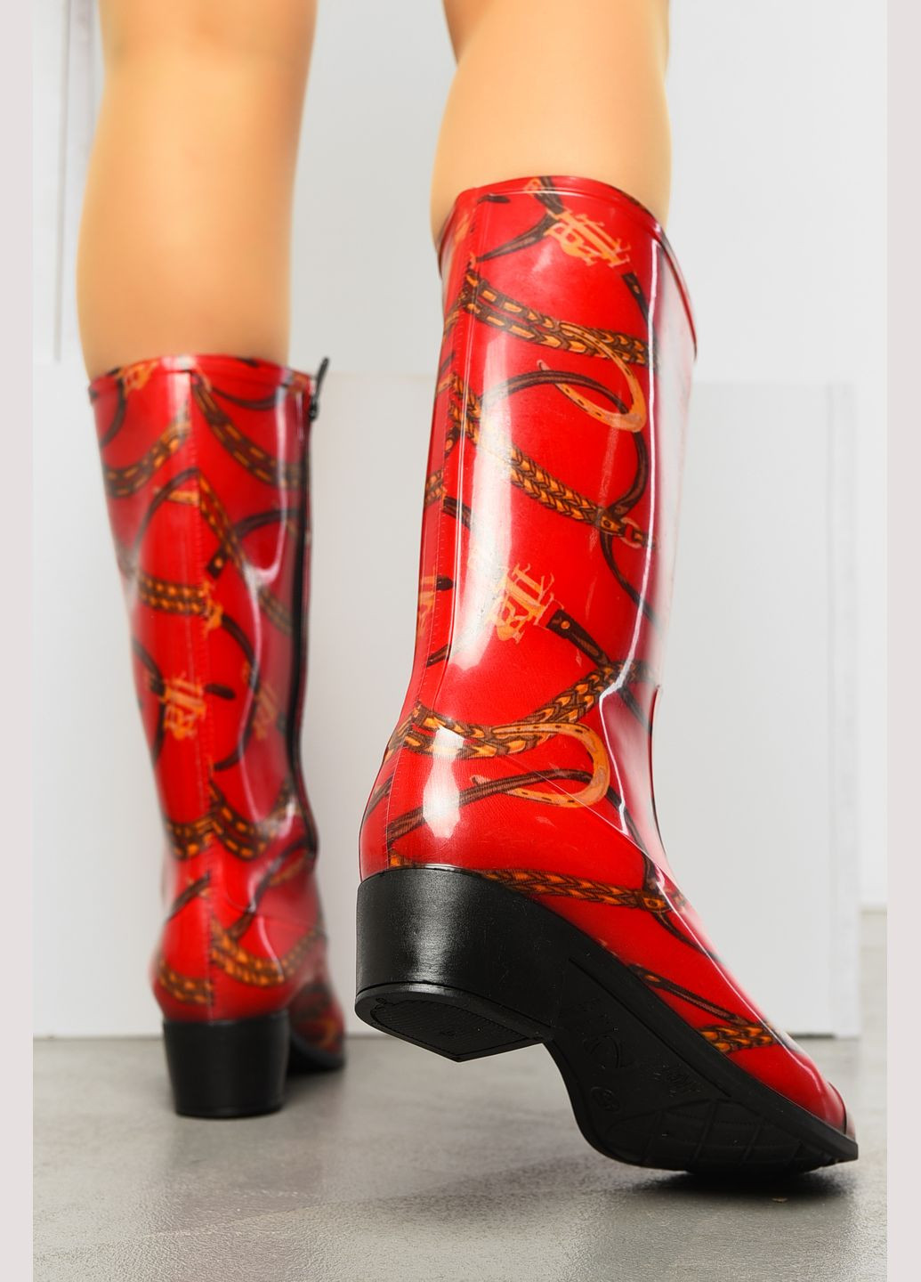 Чоботи гумові високі жіночі червоні Let's Shop (315913360)