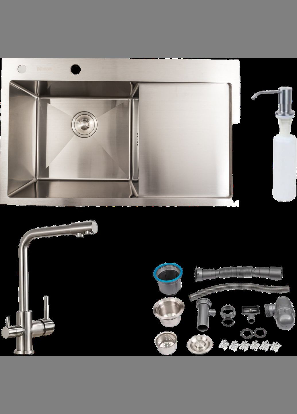 Набір кухонної мийки зі змішувачем Handmade 78*48 L Platinum (336938387)