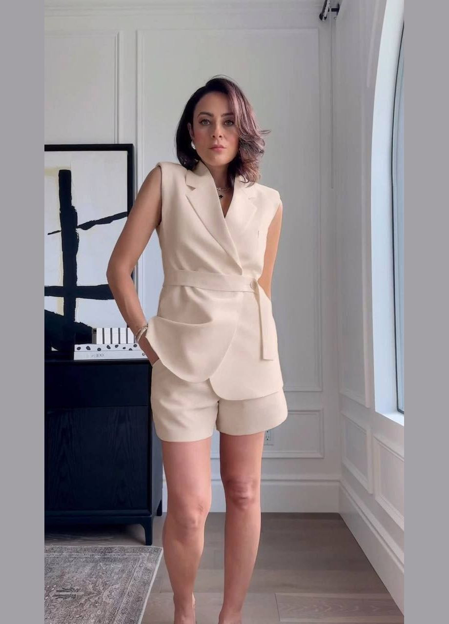 Женский костюм двойная двухбортный жилет без рукавов и шорты с высокой посадкой MonCher (332955722)