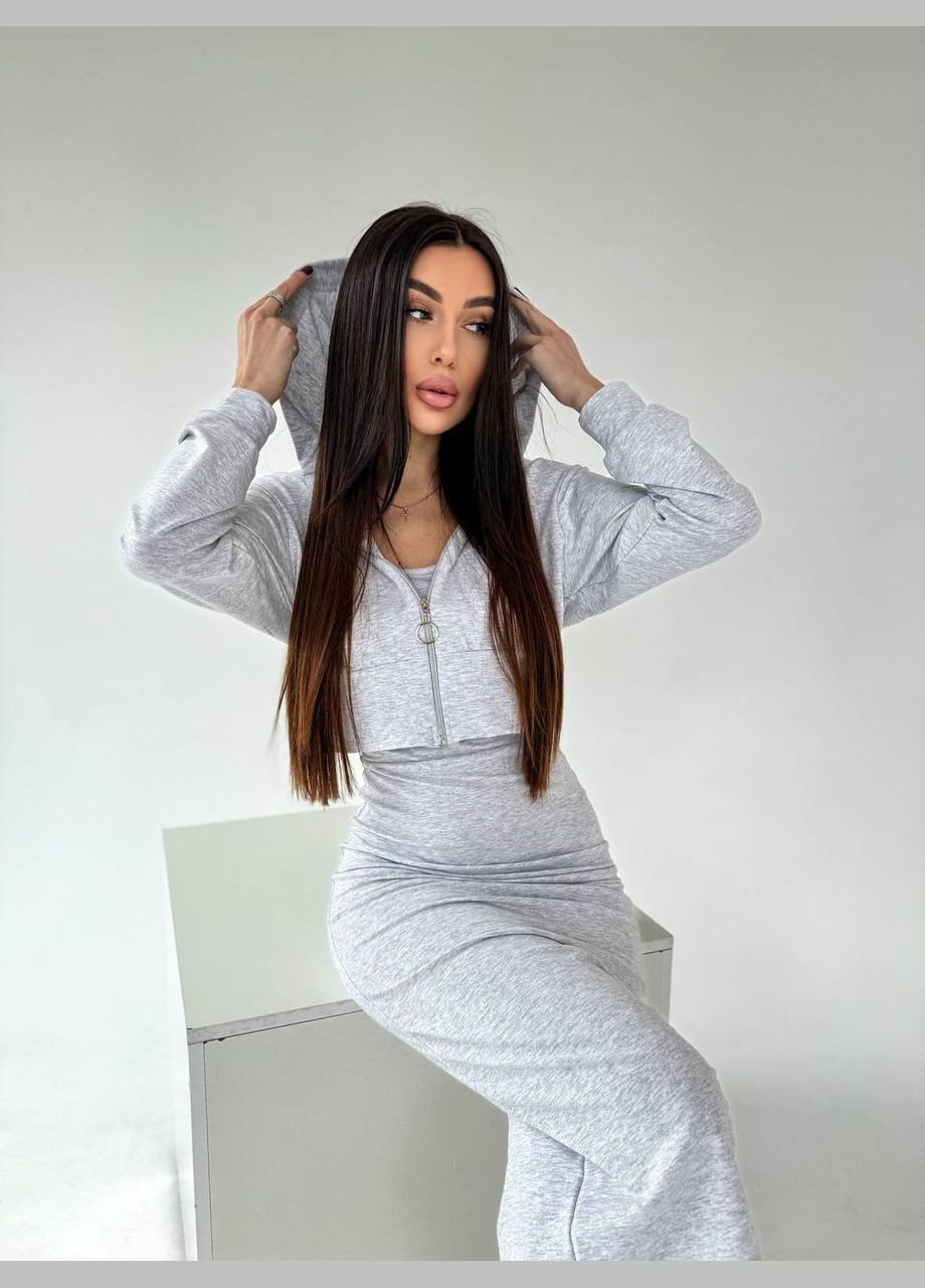 Жіночий комплект кофта+сукня сiрого кольору 30897 No Brand (323642465)
