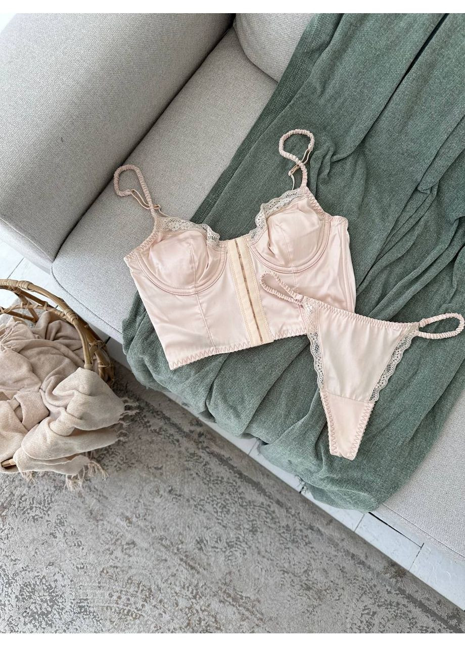 Молочный балконет корсетный комплект белья "absolute desire" | люкс качество, молочный Vital-Textile с косточками полиэстер, эластан