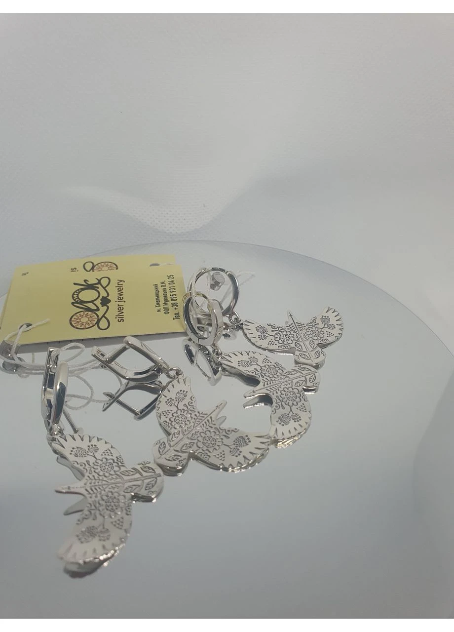 Серьги серебро 925 проба птичка горлица английская застежка, женские украшения No Brand (393249046)