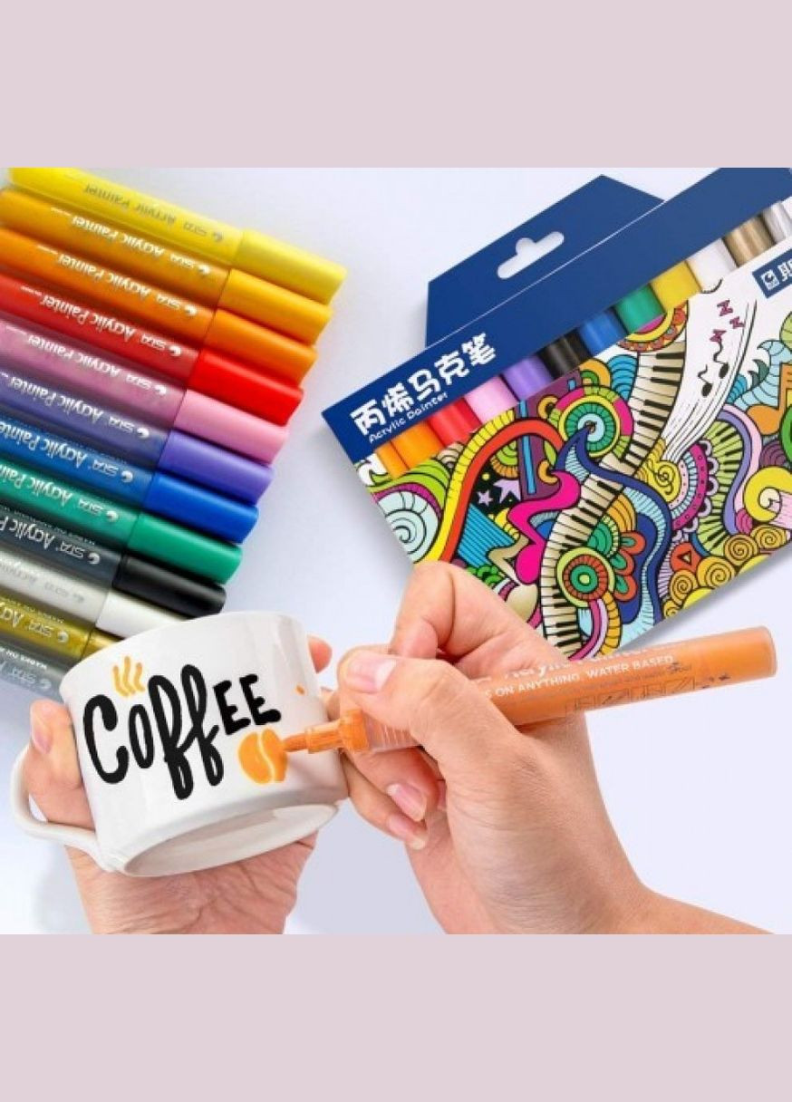 Набір акрилових маркери для малювання на різних поверхнях 12 кольорів 2мм, Художній набір STA (316685399)