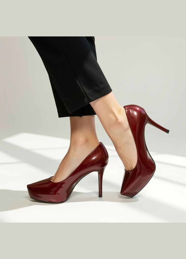 Seven Жіночі шкіряні туфлі на високих підборах 1347 Бордові бордовий з штучна шкіра, — демісезон (326960706)