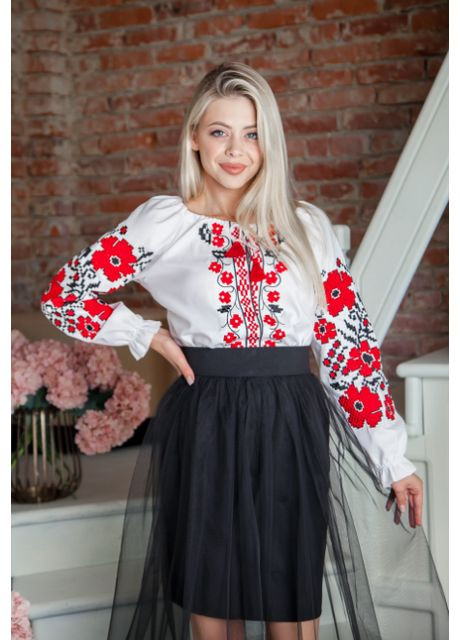 Жіноча вишиванка Весняні мрії біла з червоним Galychanka 1655 (353849282)