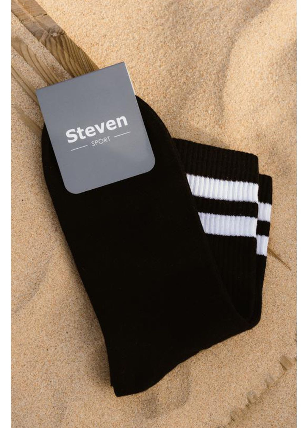 Чорні шкарпетки чоловічі високі з полосками 057 sport Steven (349500114)