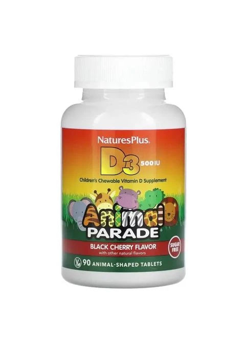 Вітамін Д3, Vitamin D3,, Animal Parade, 500 МО, 90 жув. цукерок (Вишня) Без цукру Nature's Plus (329199552)