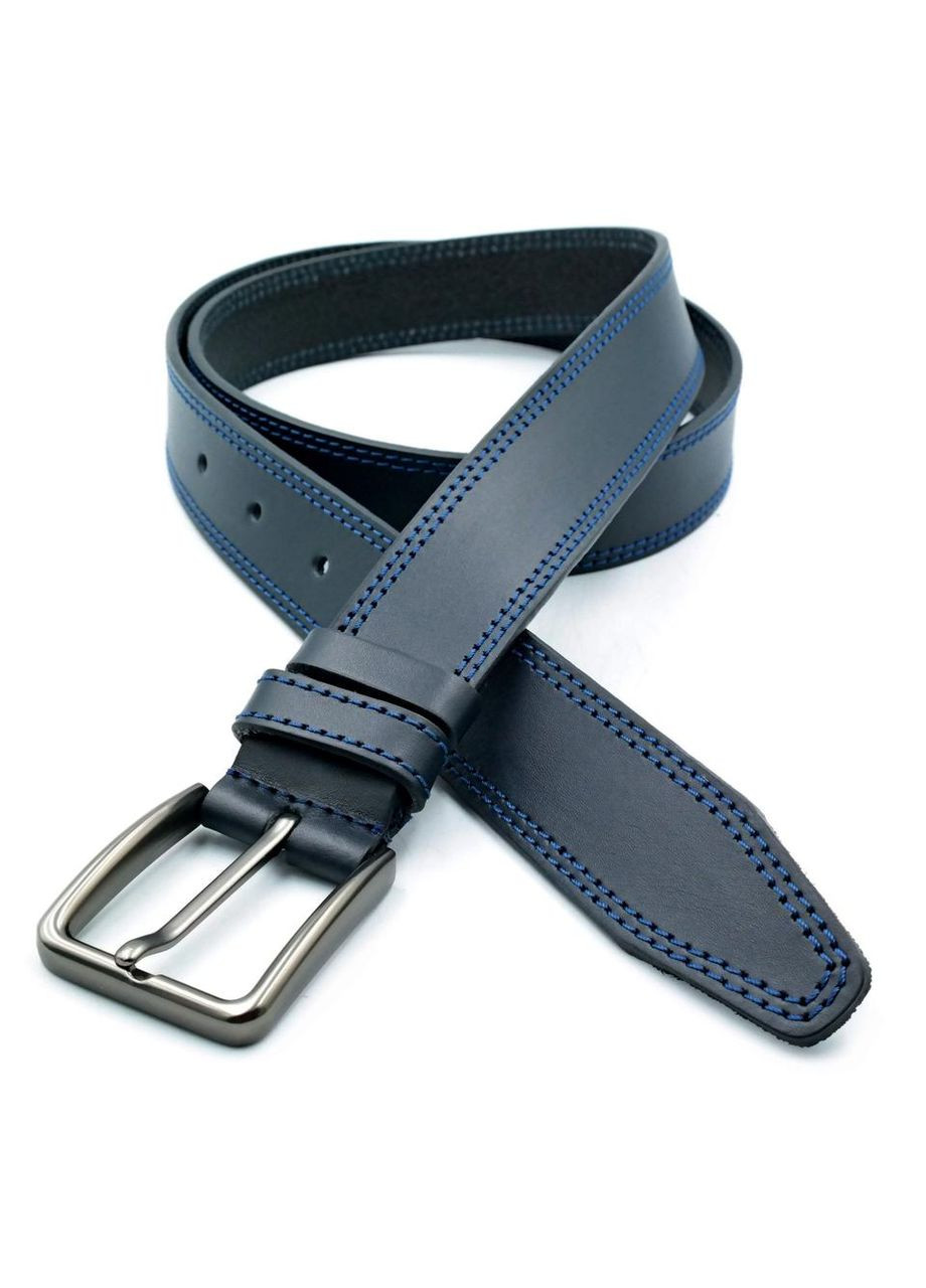 Кожаный мужской ремень 3,3х105-120 см Темно-синий Weatro (302519634)