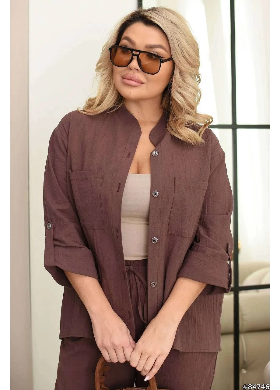 Женский стильный костюм двойка oversize с рубашкой и широкими штанами No Brand (383727910)