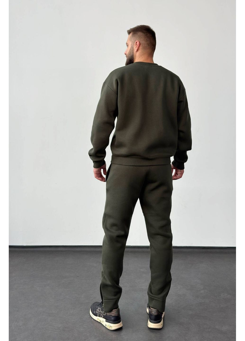 Оливковый (хаки) демисезонный спортивный костюм тринитка на флисе (свитшот, брюки), цвет хаки Nenka
