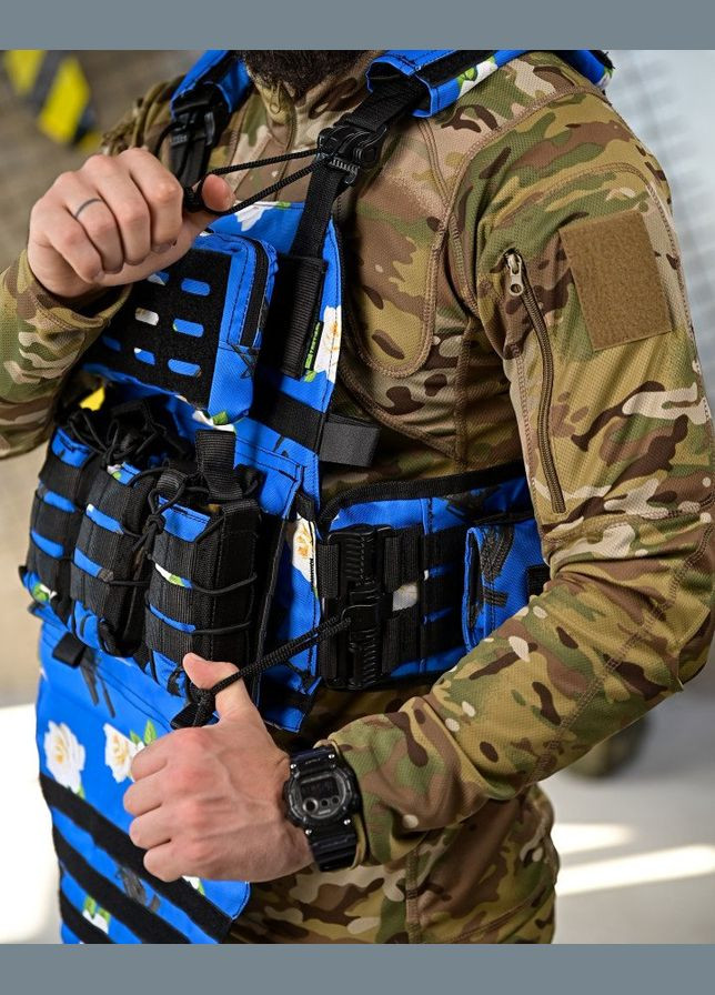 Тактическая плитоноска 4 точки сборса с подсумками синяя с цветами Freedom (342080407)