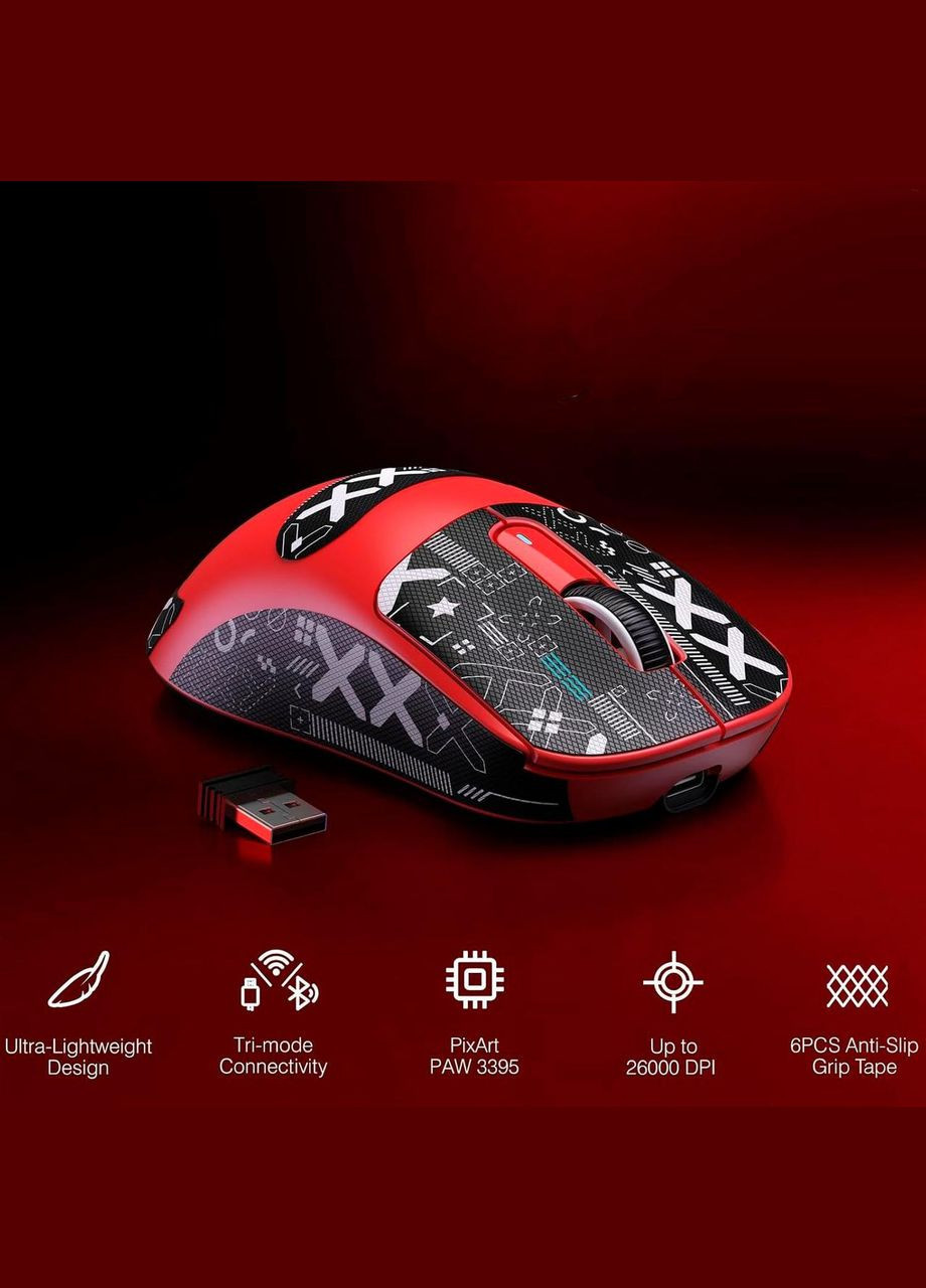 Бездротова мишка X3 Red | Сенсор PAW3395 | 65 годин акум ATTACK SHARK (345627073)