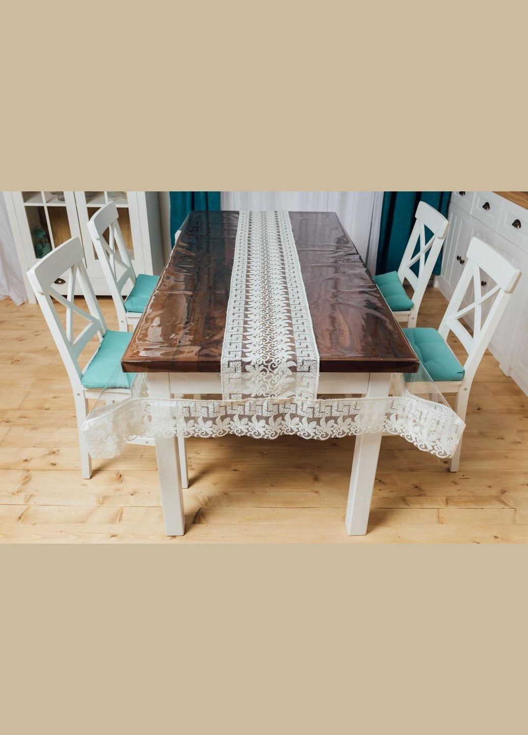 Силиконовая Скатерть Молочный Версаче Кружево 230x140см Royal House (315144146)