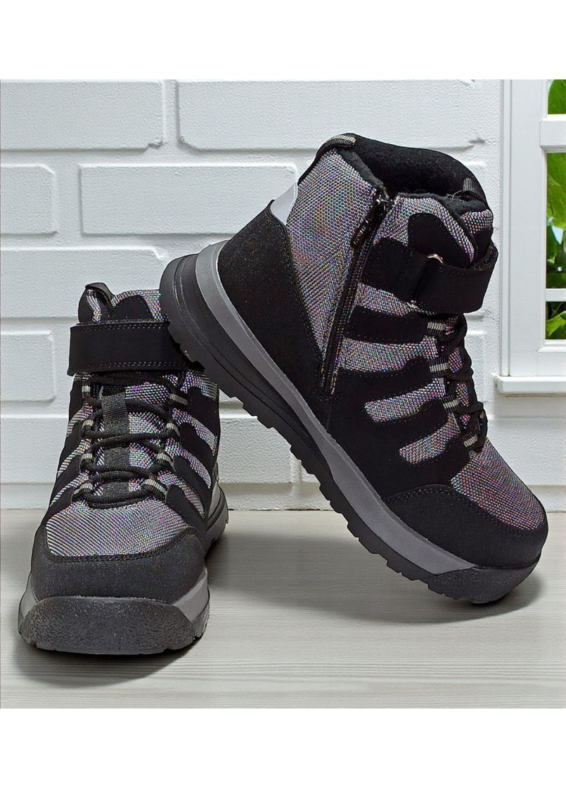 Серые подростковые зимние дутики на овчине для мальчика, термоботинки на овчине для мальчика, зимние ботинки для подростка Biki на липучке