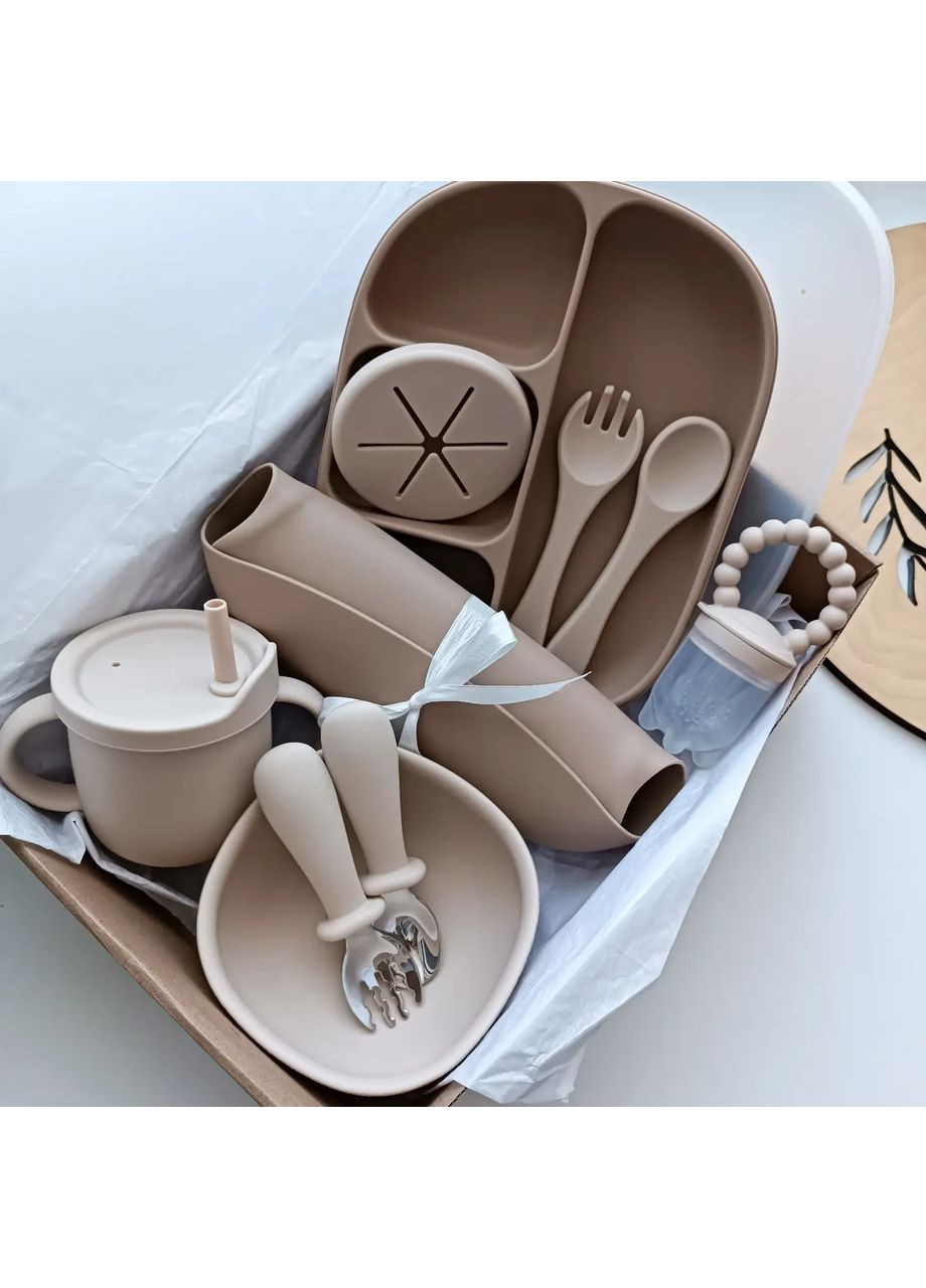 Набір посуду для малюка Капучино беж 10 шт Посуд для годування малюка з харчового силікону (0327) No Brand (368999888)