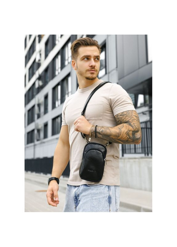 Черная мужская кожаная сумка для телефона Sambag (340905073)