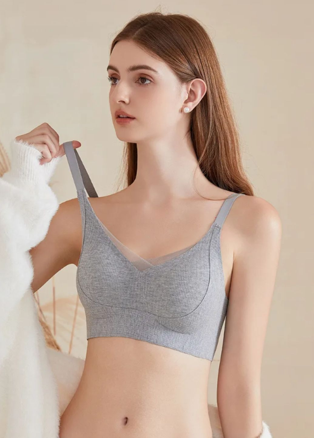 Серый топ формированный женский бесшовный бюстгальтер в рубчик infinite comfort (1530-75-01) Macarena без косточек