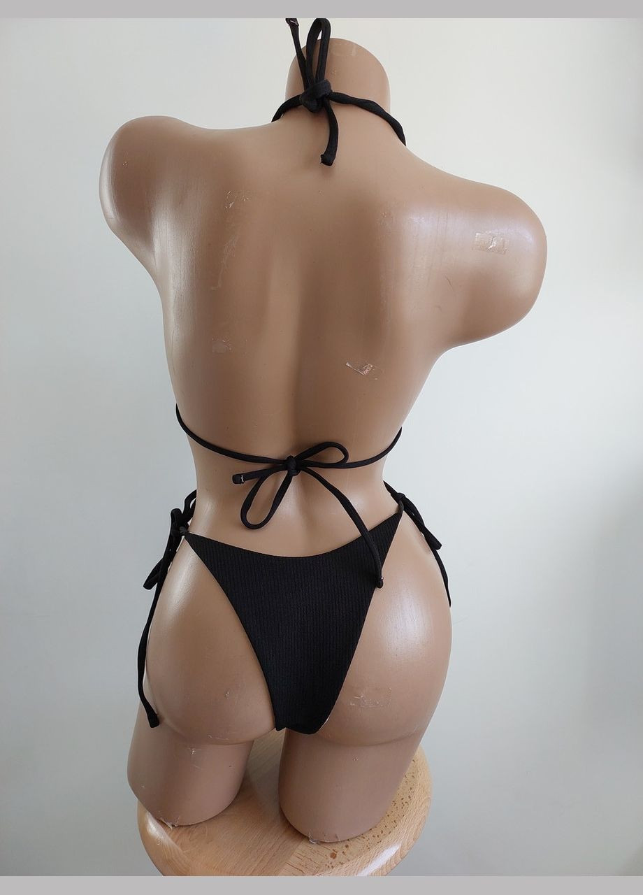 Чорний демісезонний жіночий роздільний купальний в рубчик на зав'язках (арт.60133) No Brand