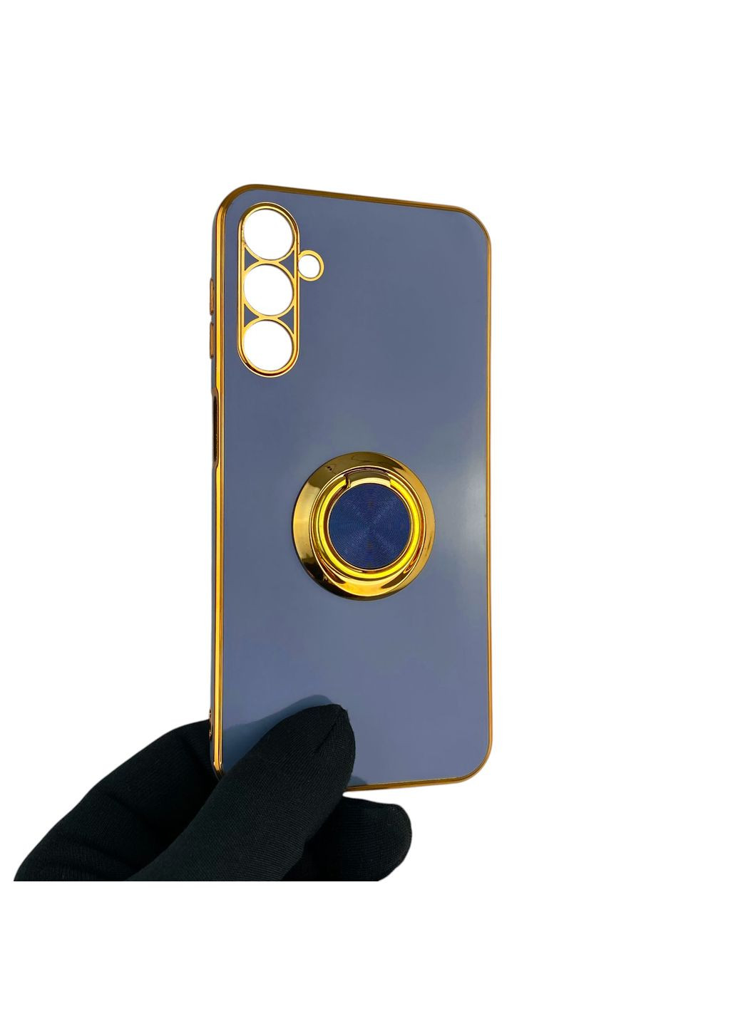 Чохол для Galaxy A24 (SM-A245F) з кільцем-підставкою із золотою окантовкою на самсунг а24 синій gs1 Samsung (366228857)